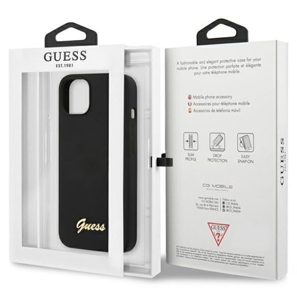 Guess GUHCP13MLSLMGBK iPhone 13 6.1" fekete keménytok szilikon Script arany logó