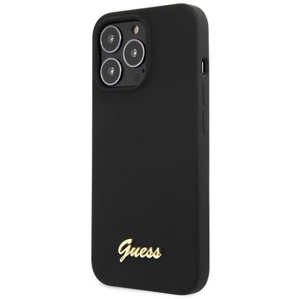 Guess GUHCP13XLSLMGBK iPhone 13 Pro Max 6.7" fekete keménytok szilikon Script arany logó