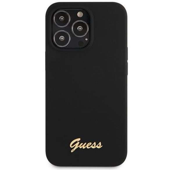 Guess GUHCP13XLSLMGBK iPhone 13 Pro Max 6.7" fekete keménytok szilikon Script arany logó