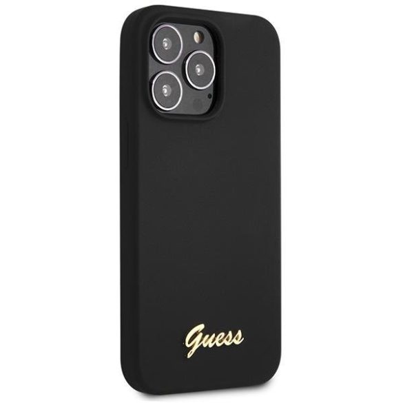 Guess GUHCP13XLSLMGBK iPhone 13 Pro Max 6.7" fekete keménytok szilikon Script arany logó