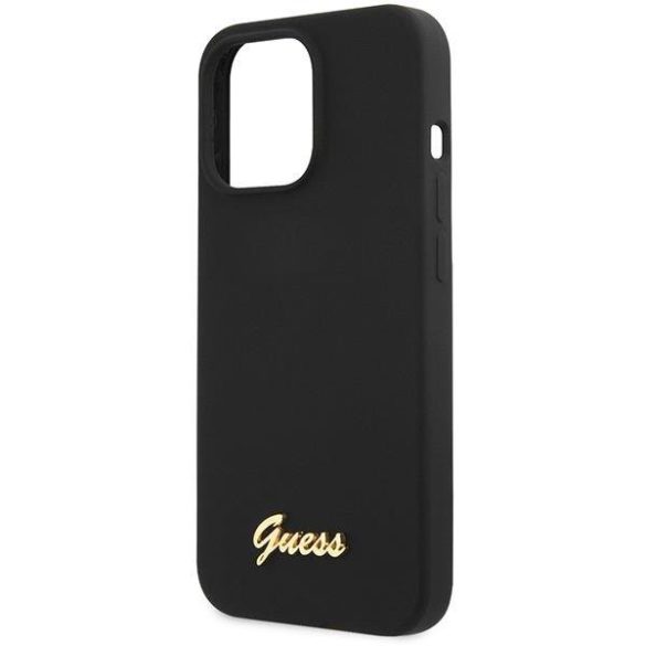 Guess GUHCP13XLSLMGBK iPhone 13 Pro Max 6.7" fekete keménytok szilikon Script arany logó