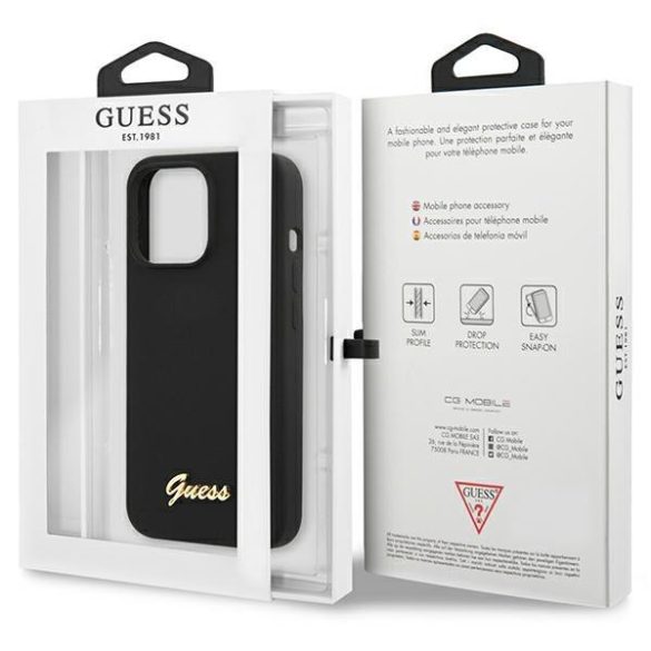 Guess GUHCP13XLSLMGBK iPhone 13 Pro Max 6.7" fekete keménytok szilikon Script arany logó