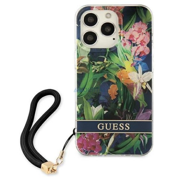 Guess GUHCP13LHFLSB iPhone 13 Pro / 13 6.1 "kék keménytok virágszíj