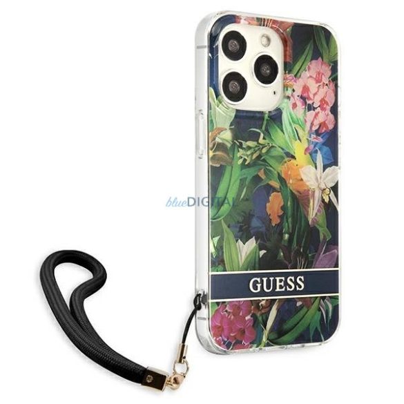 Guess GUHCP13LHFLSB iPhone 13 Pro / 13 6.1 "kék keménytok virágszíj