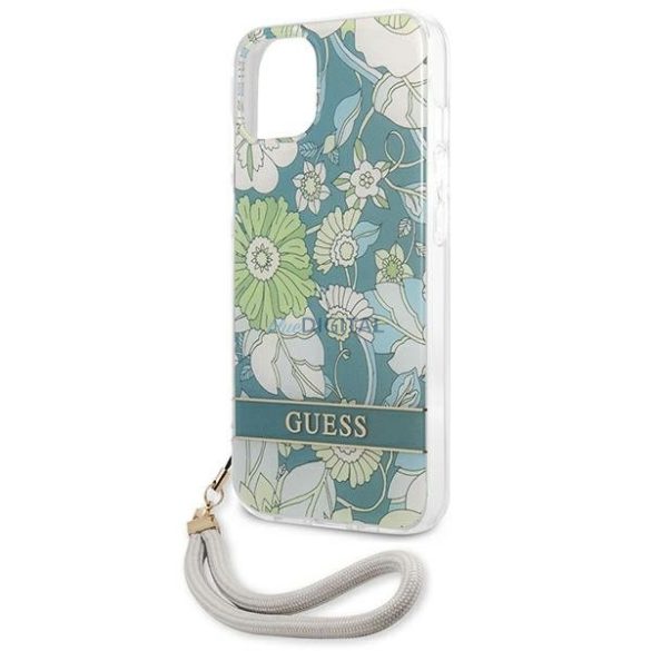 Guess GUHCP13SHFLSN iPhone 13 mini 5,4 "zöld keménytok virágszíjjal