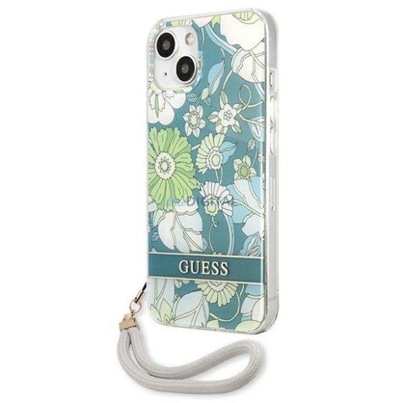 Guess GUHCP13MHFLSN iPhone 13 6.1 "zöld keménytok virágszíjjal
