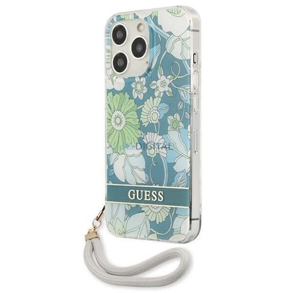 Guess GUHCP13XHFLSN iPhone 13 Pro Max 6.7 "zöld keménytok virágszíjjal