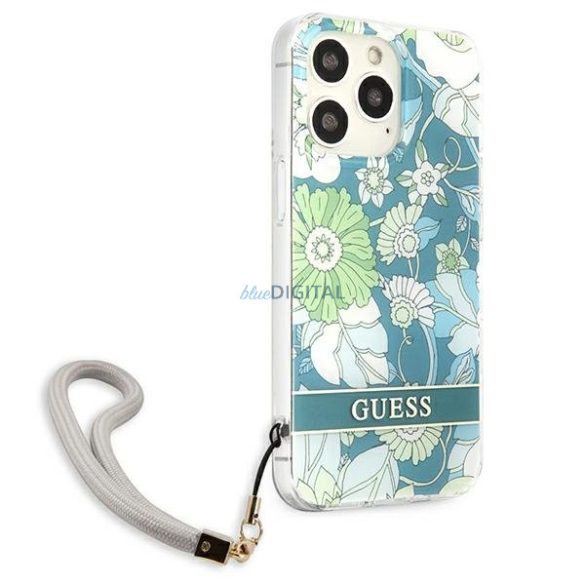 Guess GUHCP13XHFLSN iPhone 13 Pro Max 6.7 "zöld keménytok virágszíjjal