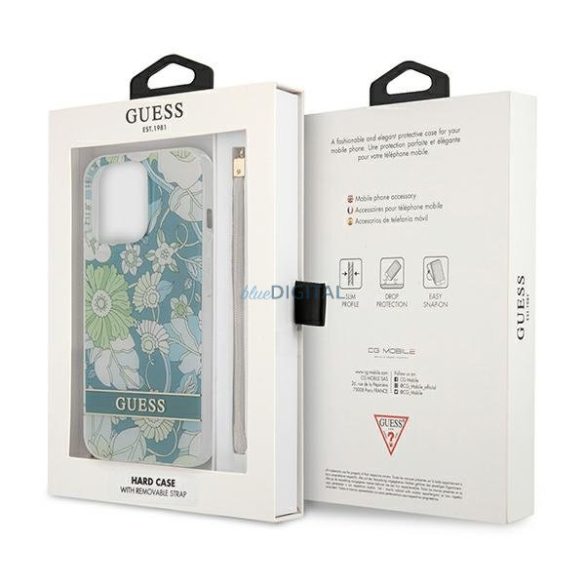 Guess GUHCP13XHFLSN iPhone 13 Pro Max 6.7 "zöld keménytok virágszíjjal