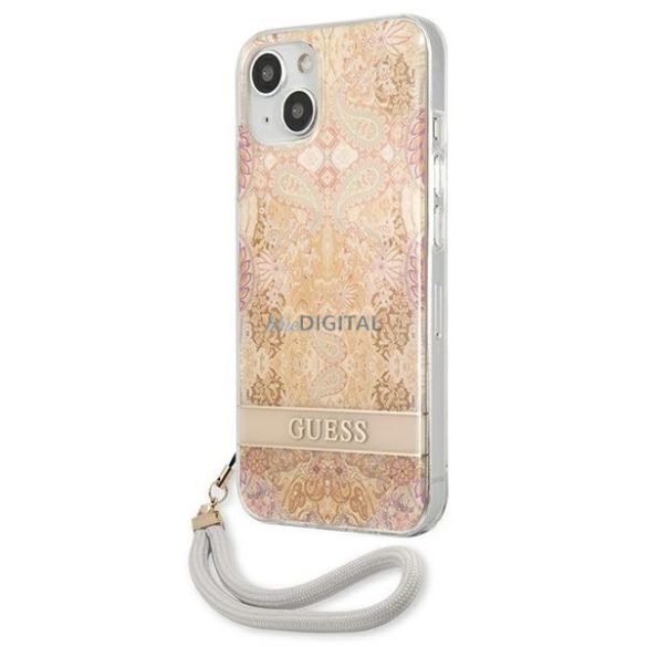 Guess GUHCP13SHFLSD iPhone 13 mini 5,4 "arany / arany keménytok virágszíjjal