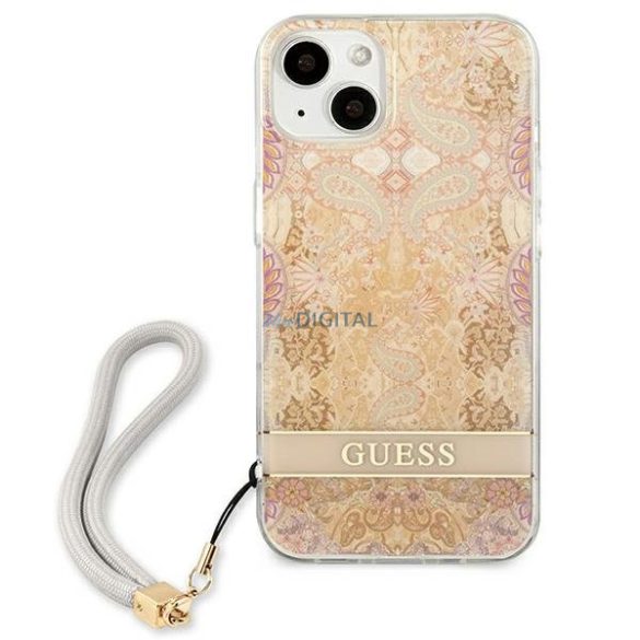 Guess GUHCP13SHFLSD iPhone 13 mini 5,4 "arany / arany keménytok virágszíjjal