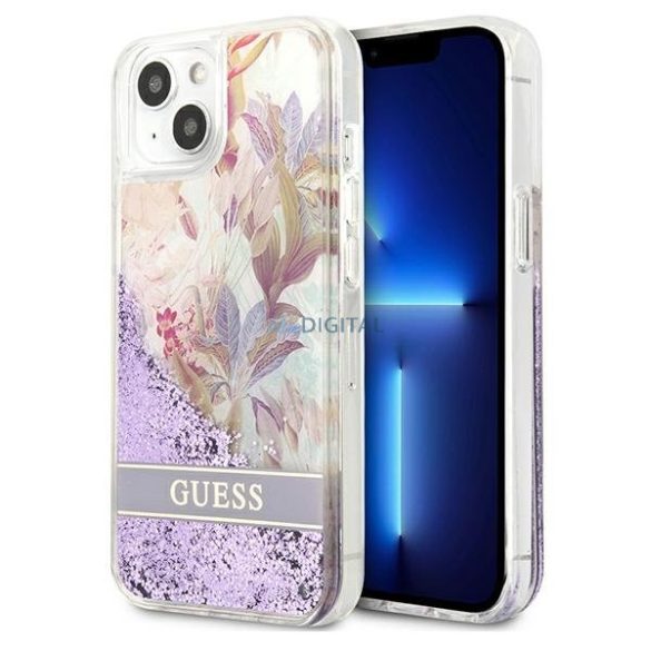 Guess GUHCP13SLFLSU iPhone 13 mini 5,4 "lila kemény tok Virág folyékony csillogó