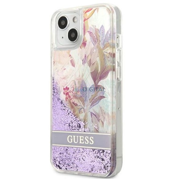 Guess GUHCP13SLFLSU iPhone 13 mini 5,4 "lila kemény tok Virág folyékony csillogó