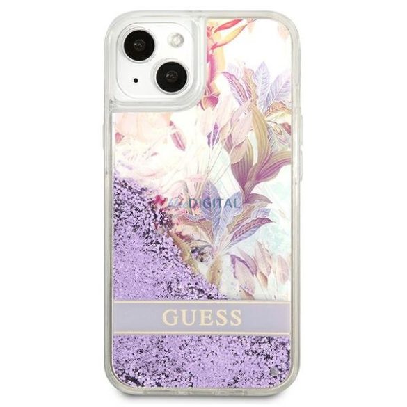 Guess GUHCP13SLFLSU iPhone 13 mini 5,4 "lila kemény tok Virág folyékony csillogó