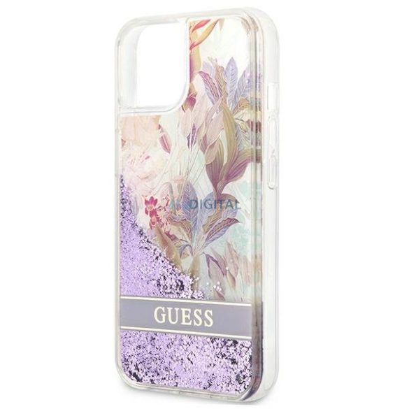 Guess GUHCP13SLFLSU iPhone 13 mini 5,4 "lila kemény tok Virág folyékony csillogó