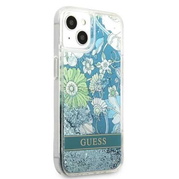 Guess GUHCP13SLFLSN iPhone 13 mini 5,4 "zöld / zöld kemény tok Virág folyékony csillogás