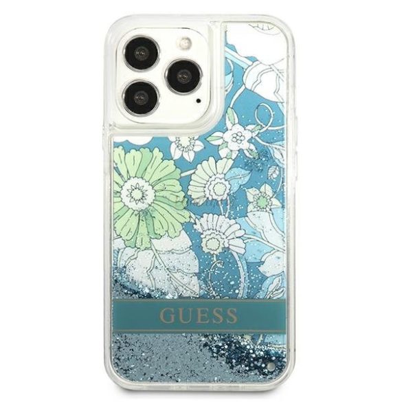 Guess GUHCP13XLFLSN iPhone 13 Pro Max 6.7 "zöld / zöld keménytok virág folyékony csillogás