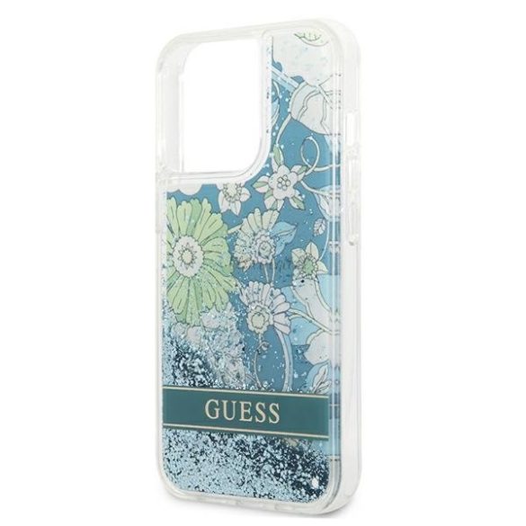 Guess GUHCP13XLFLSN iPhone 13 Pro Max 6.7 "zöld / zöld keménytok virág folyékony csillogás