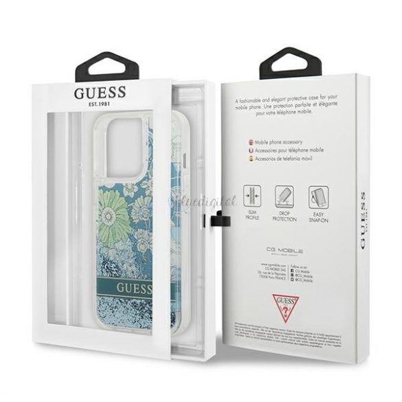 Guess GUHCP13XLFLSN iPhone 13 Pro Max 6.7 "zöld / zöld keménytok virág folyékony csillogás