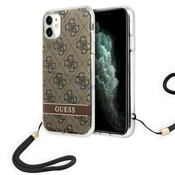 Guess GUOHCN61H4STW iPhone 11 barna keménytok 4G Print Strap