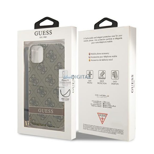 Guess GUOHCN61H4STW iPhone 11 barna keménytok 4G Print Strap