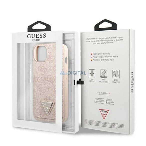 Guess GUHCP13MP4TPP iPhone 13 6,1" rózsaszín keménytok 4G háromszög logós kártyatartóval