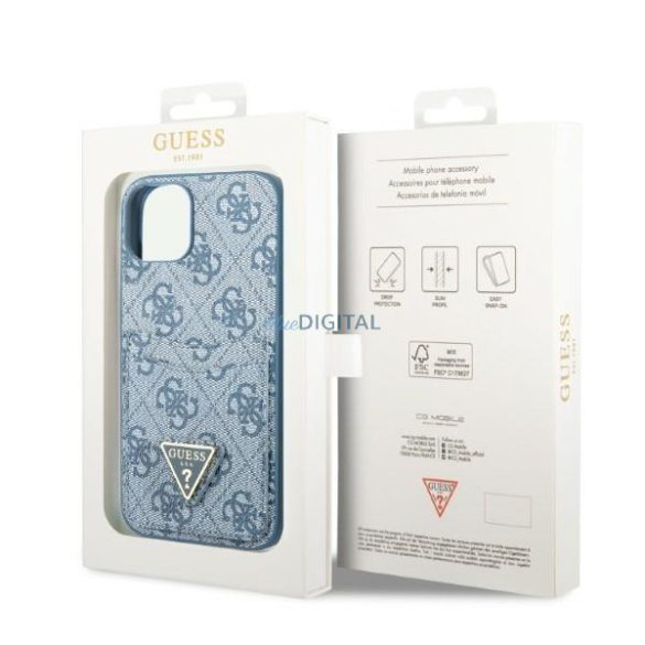Guess GUHCP13SP4TPB iPhone 13 mini 5.4" kék keménytok 4G háromszög logós kártyatartóval