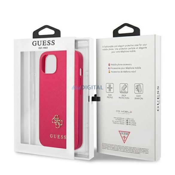 Guess GUHCP13SPS4MF iPhone 13 mini 5,4" rózsaszín keménytok Saffiano 4G kis fém logó