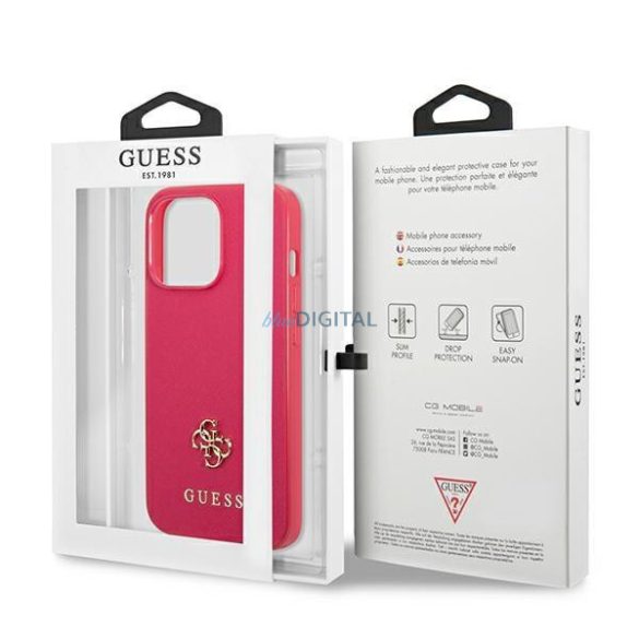 Guess GUHCP13XPS4MF iPhone 13 Pro Max 6,7" rózsaszín keménytok Saffiano 4G kis fém logóval