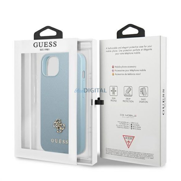 Guess GUHCP13SPS4MB iPhone 13 mini 5,4" kék keménytok Saffiano 4G kis fém logó