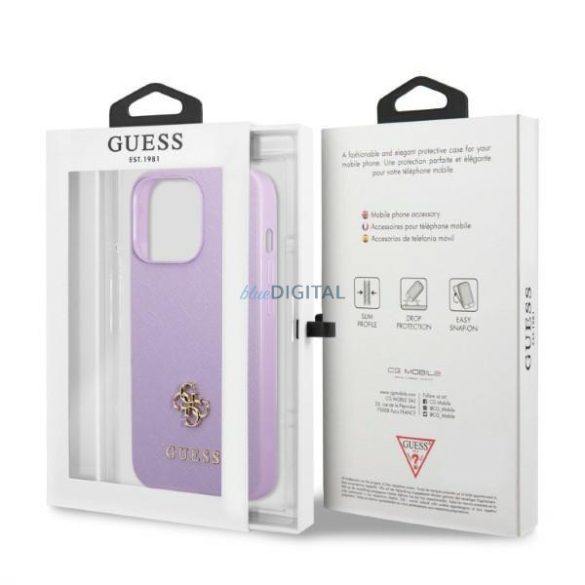 Guess GUHCP13LPS4MU iPhone 13 Pro / 13 6.1" lila keménytok Saffiano 4G kis fém logóval