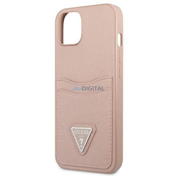 Guess GUHCP13SPSATPP iPhone 13 mini 5,4 "rózsaszín kemény tok SaffianoTriangle Logo Cardslot