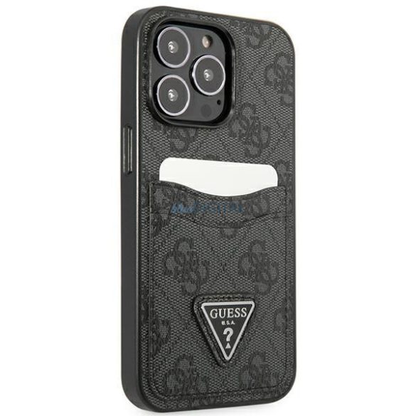 Guess GUHCP13XP4TPK iPhone 13 Pro Max 6,7" fekete keménytok 4G háromszög logós kártyatartóval