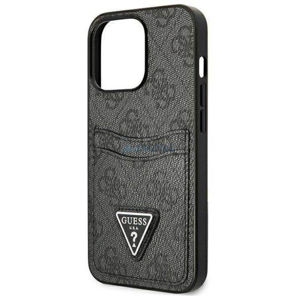 Guess GUHCP13XP4TPK iPhone 13 Pro Max 6,7" fekete keménytok 4G háromszög logós kártyatartóval