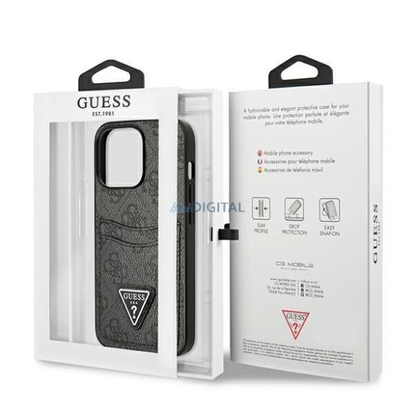 Guess GUHCP13XP4TPK iPhone 13 Pro Max 6,7" fekete keménytok 4G háromszög logós kártyatartóval