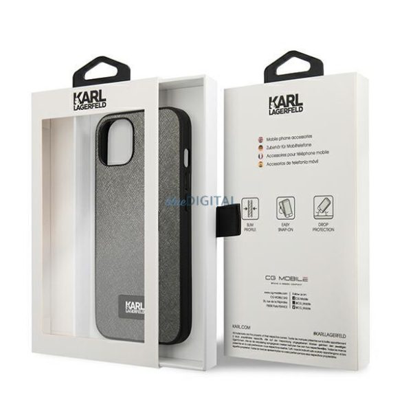 Karl Lagerfeld KLHCP13SSFMP2DG iPhone 13 mini 5,4 "keménytok ezüst szafián plakett ezüst