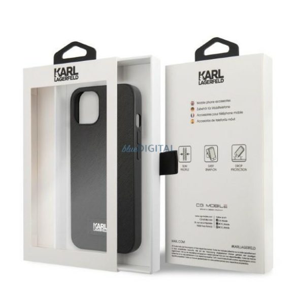 Karl Lagerfeld KLHCP13MSFMP2K iPhone 13 6.1" keménytok fekete/fekete szafiano plakett fekete/fekete