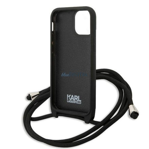 Karl Lagerfeld KLHCP13SCMNIPK iPhone 13 mini 5,4 "kemény tok fekete bőr monogramos patch és zsinór Ikonik