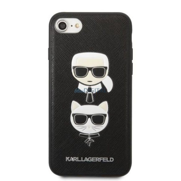 Karl Lagerfeld KLHCI8SAKICKCBK iPhone 7/8 / SE 2020 / SE 2022 fekete keménytok Saffiano Karl&Choupette Head