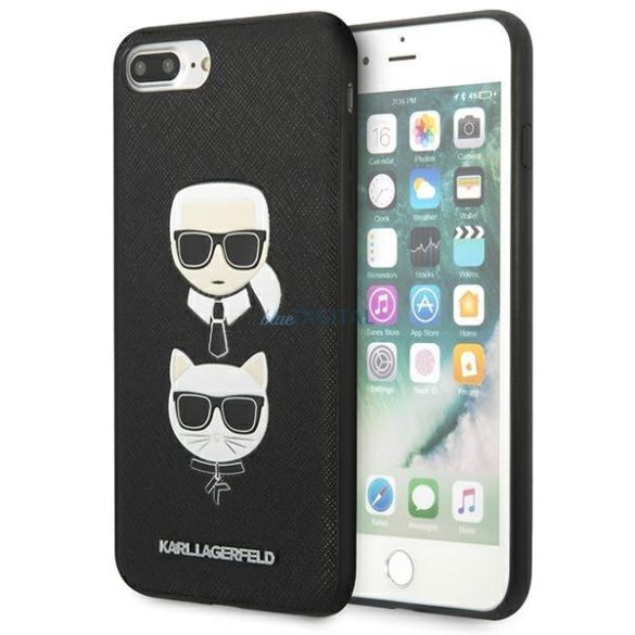 Karl Lagerfeld KLHCI8LSAKICKCBK iPhone 7 Plus / 8 Plus fekete keménytok Saffiano Karl&Choupette Head