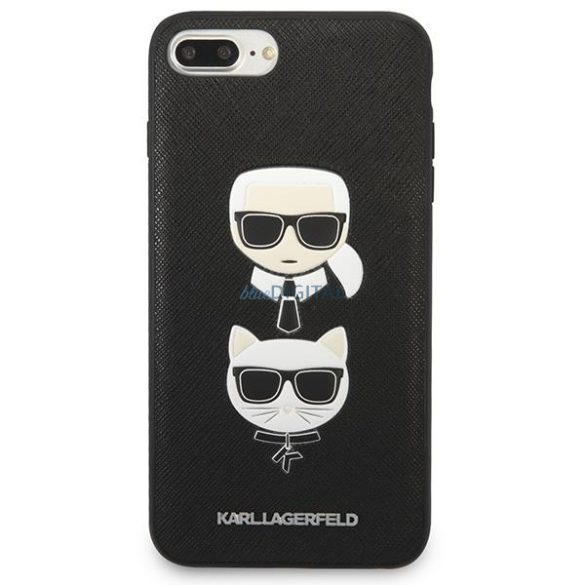 Karl Lagerfeld KLHCI8LSAKICKCBK iPhone 7 Plus / 8 Plus fekete keménytok Saffiano Karl&Choupette Head