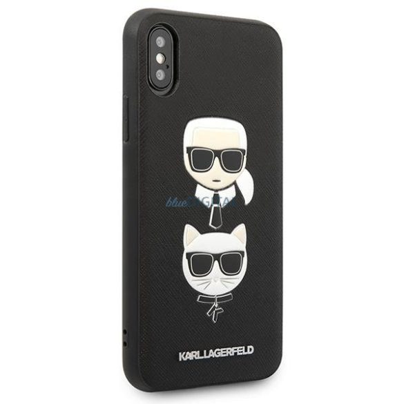 Karl Lagerfeld KLHCPXSAKICKCBK iPhone X/XS fekete keménytok Saffiano Karl&Choupette Head