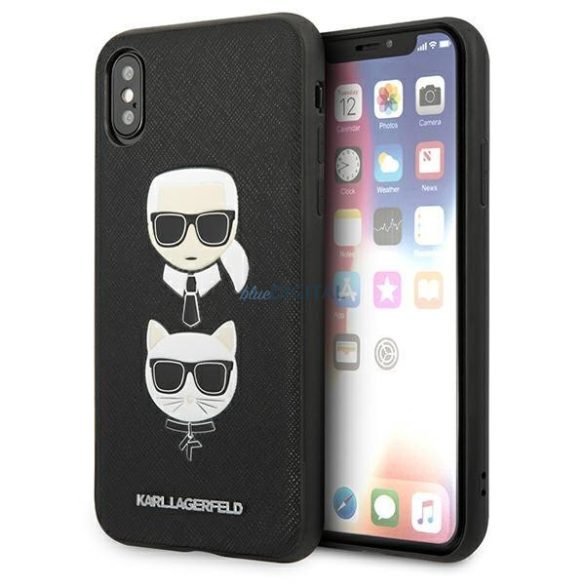 Karl Lagerfeld KLHCI65SAKICKCBK iPhone XS Max fekete keménytok Saffiano Karl&Choupette Head