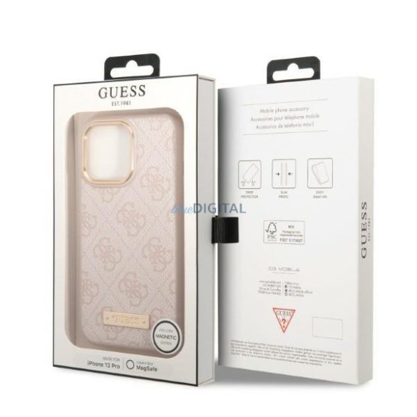 Guess GUHMP13LU4GPRP iPhone 13 Pro / 13 6,1 "rózsaszín kemény tok 4G Logo Plate MagSafe