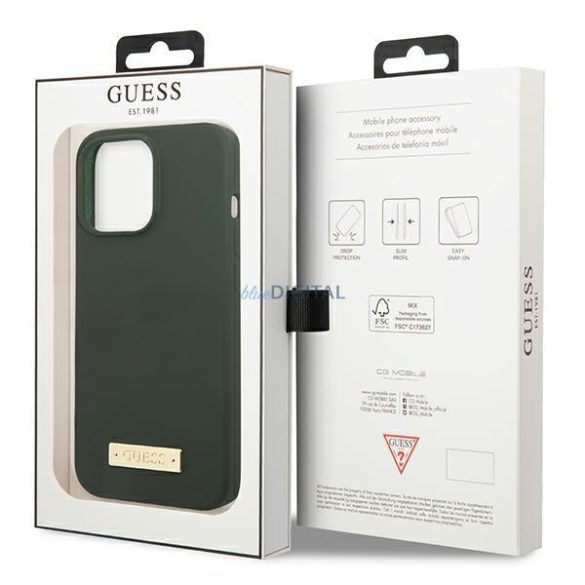 Guess GUHMP13LSPLA iPhone 13 Pro / 13 6,1" zöld/keki keménytok Szilikon logó lemez MagSafe