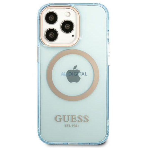 Guess GUHMP13LHTCMB iPhone 13 Pro / 13 6,1" kék keménytok arany kontúrú, áttetsző MagSafe