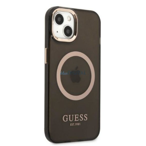 Guess GUHMP13MHTCMK iPhone 13 6,1" fekete keménytok arany kontúrú, áttetsző MagSafe