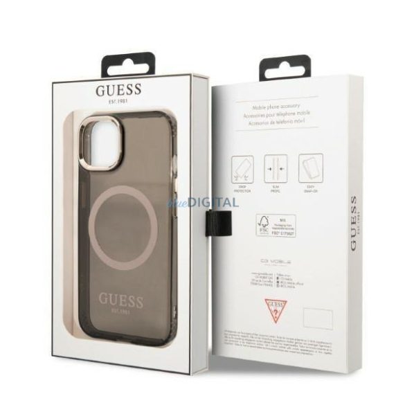 Guess GUHMP13MHTCMK iPhone 13 6,1" fekete keménytok arany kontúrú, áttetsző MagSafe