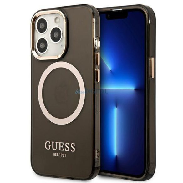 Guess GUHMP13XHTCMK iPhone 13 Pro Max 6,7" fekete keménytok arany kontúrú, áttetsző MagSafe