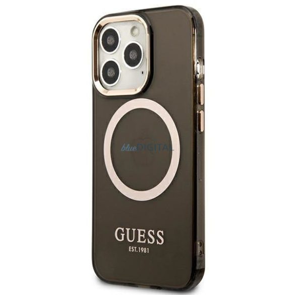 Guess GUHMP13XHTCMK iPhone 13 Pro Max 6,7" fekete keménytok arany kontúrú, áttetsző MagSafe